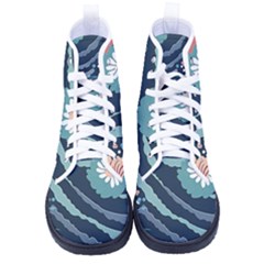 Waves Flowers Pattern Water Floral Minimalist Kid s High-Top Canvas Sneakers