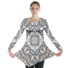 Flower Art Decorative Mandala Pattern Ornamental Long Sleeve Tunic  by uniart180623