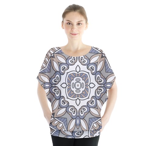 Flower Art Decorative Mandala Pattern Ornamental Batwing Chiffon Blouse by uniart180623