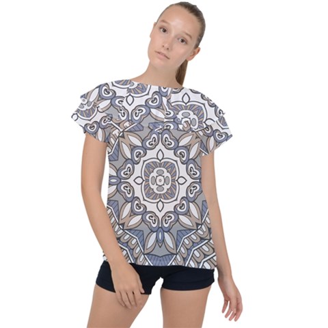 Flower Art Decorative Mandala Pattern Ornamental Ruffle Collar Chiffon Blouse by uniart180623