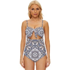 Flower Art Decorative Mandala Pattern Ornamental Knot Front One-piece Swimsuit