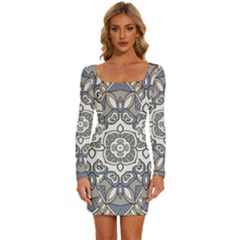 Flower Art Decorative Mandala Pattern Ornamental Long Sleeve Square Neck Bodycon Velvet Dress by uniart180623