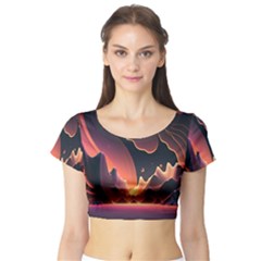 Fire Flame Burn Hot Heat Light Burning Orange Short Sleeve Crop Top by uniart180623