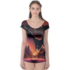 Fire Flame Burn Hot Heat Light Burning Orange Boyleg Leotard  by uniart180623