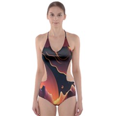 Fire Flame Burn Hot Heat Light Burning Orange Cut-out One Piece Swimsuit by uniart180623