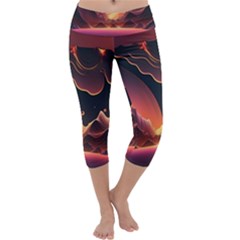 Fire Flame Burn Hot Heat Light Burning Orange Capri Yoga Leggings by uniart180623