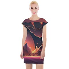 Fire Flame Burn Hot Heat Light Burning Orange Cap Sleeve Bodycon Dress by uniart180623