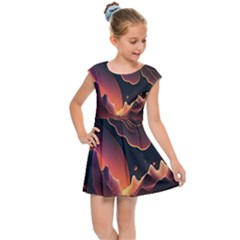 Fire Flame Burn Hot Heat Light Burning Orange Kids  Cap Sleeve Dress by uniart180623