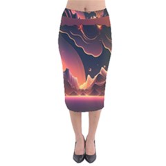 Fire Flame Burn Hot Heat Light Burning Orange Velvet Midi Pencil Skirt by uniart180623