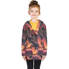 Fire Flame Burn Hot Heat Light Burning Orange Kids  Double Breasted Button Coat by uniart180623