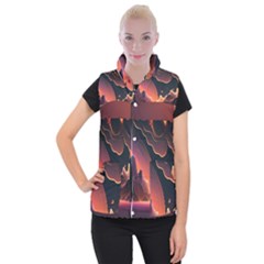 Fire Flame Burn Hot Heat Light Burning Orange Women s Button Up Vest by uniart180623