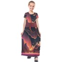 Fire Flame Burn Hot Heat Light Burning Orange Kids  Short Sleeve Maxi Dress View1