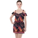 Fire Flame Burn Hot Heat Light Burning Orange Ruffle Cut Out Chiffon Playsuit View1