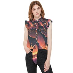 Fire Flame Burn Hot Heat Light Burning Orange Frill Detail Shirt by uniart180623