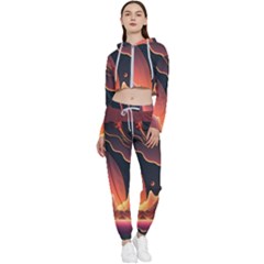 Fire Flame Burn Hot Heat Light Burning Orange Cropped Zip Up Lounge Set by uniart180623