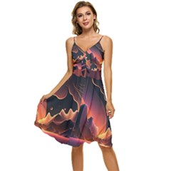 Fire Flame Burn Hot Heat Light Burning Orange Sleeveless Tie Front Chiffon Dress