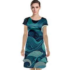 Waves Ocean Sea Abstract Whimsical Abstract Art Cap Sleeve Nightdress by uniart180623