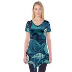 Waves Ocean Sea Abstract Whimsical Abstract Art Short Sleeve Tunic  by uniart180623