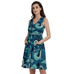 Waves Ocean Sea Abstract Whimsical Abstract Art Sleeveless Dress With Pocket by uniart180623