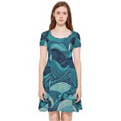 Waves Ocean Sea Abstract Whimsical Abstract Art Inside Out Cap Sleeve Dress by uniart180623