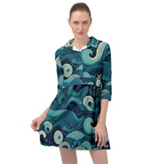 Waves Ocean Sea Abstract Whimsical Abstract Art Mini Skater Shirt Dress by uniart180623