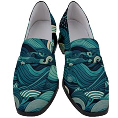 Waves Ocean Sea Abstract Whimsical Abstract Art Women s Chunky Heel Loafers by uniart180623