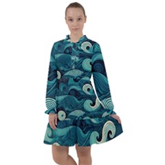 Waves Ocean Sea Abstract Whimsical Abstract Art All Frills Chiffon Dress by uniart180623