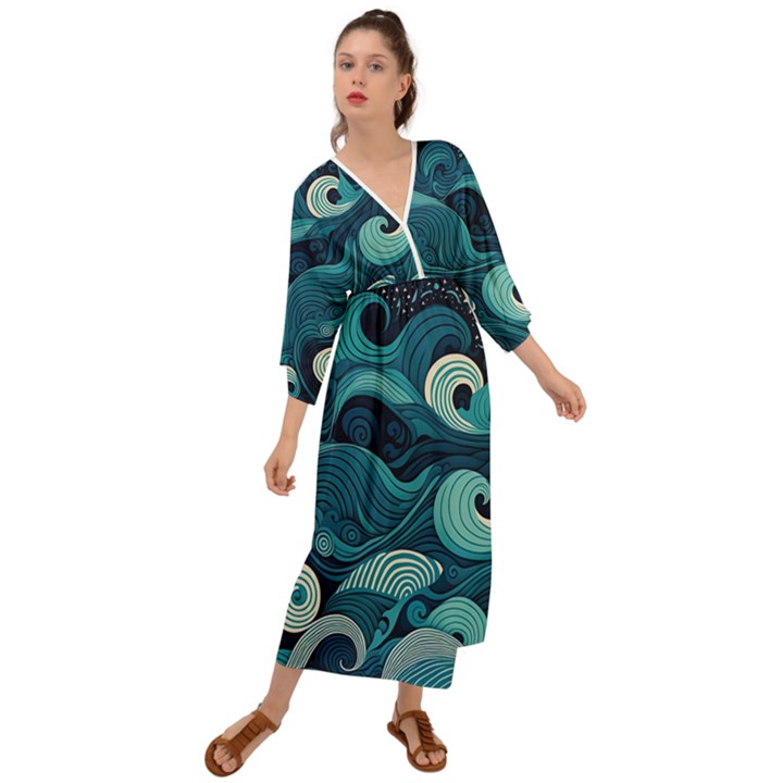 Waves Ocean Sea Abstract Whimsical Abstract Art Grecian Style  Maxi Dress