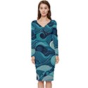 Waves Ocean Sea Abstract Whimsical Abstract Art Long Sleeve V-Neck Bodycon Dress  View1