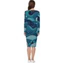 Waves Ocean Sea Abstract Whimsical Abstract Art Long Sleeve V-Neck Bodycon Dress  View4