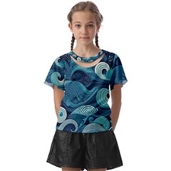 Waves Ocean Sea Abstract Whimsical Abstract Art Kids  Front Cut Tee by uniart180623