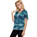 Waves Ocean Sea Abstract Whimsical Abstract Art Bow Sleeve Button Up Top View2