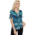 Waves Ocean Sea Abstract Whimsical Abstract Art Bow Sleeve Button Up Top View3