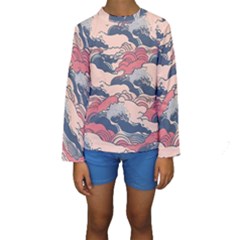 Waves Ocean Sea Water Pattern Rough Seas Kids  Long Sleeve Swimwear by uniart180623