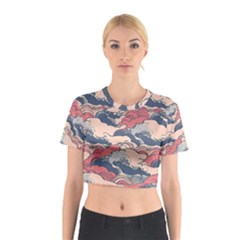 Waves Ocean Sea Water Pattern Rough Seas Cotton Crop Top by uniart180623