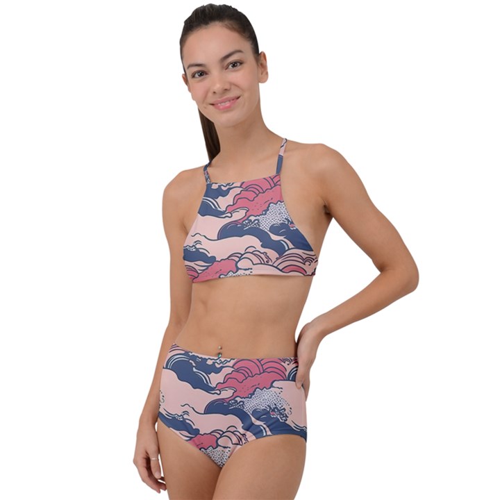 Waves Ocean Sea Water Pattern Rough Seas Halter Tankini Set