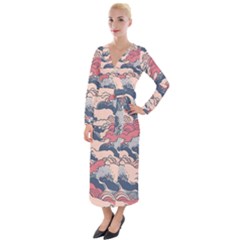 Waves Ocean Sea Water Pattern Rough Seas Velvet Maxi Wrap Dress by uniart180623