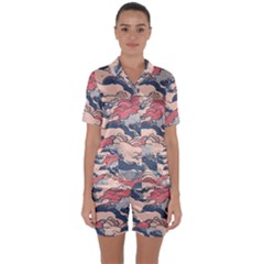 Waves Ocean Sea Water Pattern Rough Seas Satin Short Sleeve Pajamas Set by uniart180623