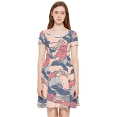 Waves Ocean Sea Water Pattern Rough Seas Inside Out Cap Sleeve Dress by uniart180623