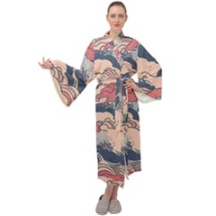 Waves Ocean Sea Water Pattern Rough Seas Maxi Velvet Kimono by uniart180623