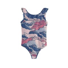 Waves Ocean Sea Water Pattern Rough Seas Kids  Frill Swimsuit by uniart180623