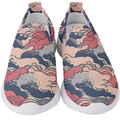 Waves Ocean Sea Water Pattern Rough Seas Kids  Slip On Sneakers by uniart180623