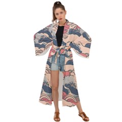 Waves Ocean Sea Water Pattern Rough Seas Maxi Kimono by uniart180623