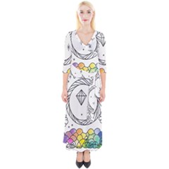 Rainbow Fun Cute Minimal Doodle Drawing Quarter Sleeve Wrap Maxi Dress by uniart180623