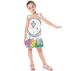 Rainbow Fun Cute Minimal Doodle Drawing Kids  Sleeveless Dress by uniart180623