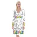 Rainbow Fun Cute Minimal Doodle Drawing Long Sleeve Velvet Front Wrap Dress View1