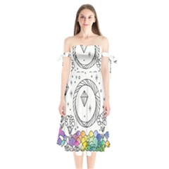 Rainbow Fun Cute Minimal Doodle Drawing Shoulder Tie Bardot Midi Dress by uniart180623