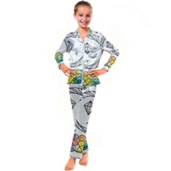 Rainbow Fun Cute Minimal Doodle Drawing Kids  Satin Long Sleeve Pajamas Set