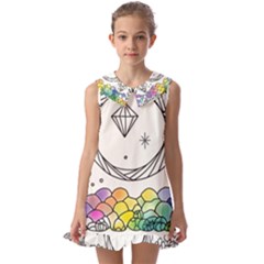 Rainbow Fun Cute Minimal Doodle Drawing Kids  Pilgrim Collar Ruffle Hem Dress by uniart180623