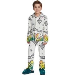 Rainbow Fun Cute Minimal Doodle Drawing Kids  Long Sleeve Velvet Pajamas Set by uniart180623